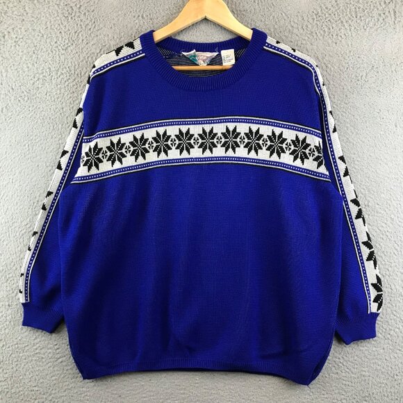 Vintage Northern Isles Snowflake Sweater Large Blue Nordic Pattern‎ - Picture 1 of 10